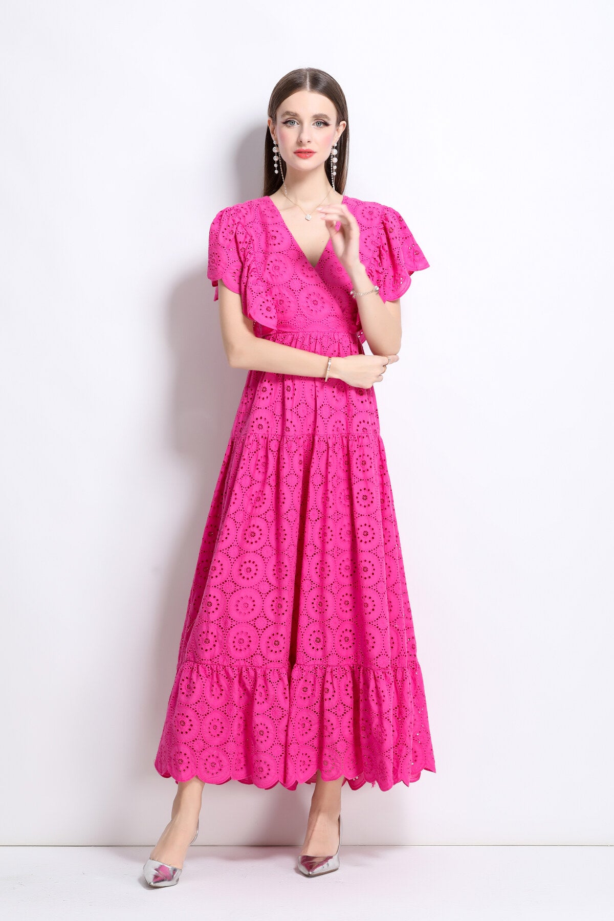 samantha lace cut out ruffle sleeve maxi dress all rose 3