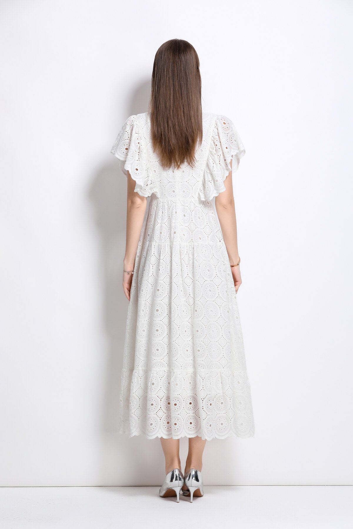 samantha lace cut out ruffle sleeve maxi dress all white 4