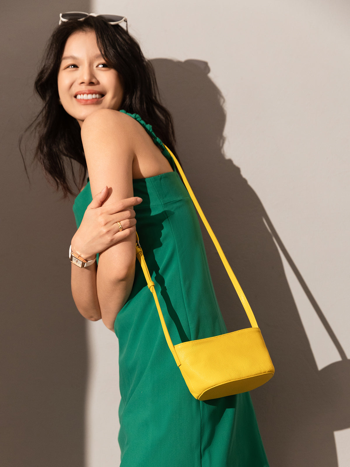 samantha zip top crossbody shoulder bag yellow 4