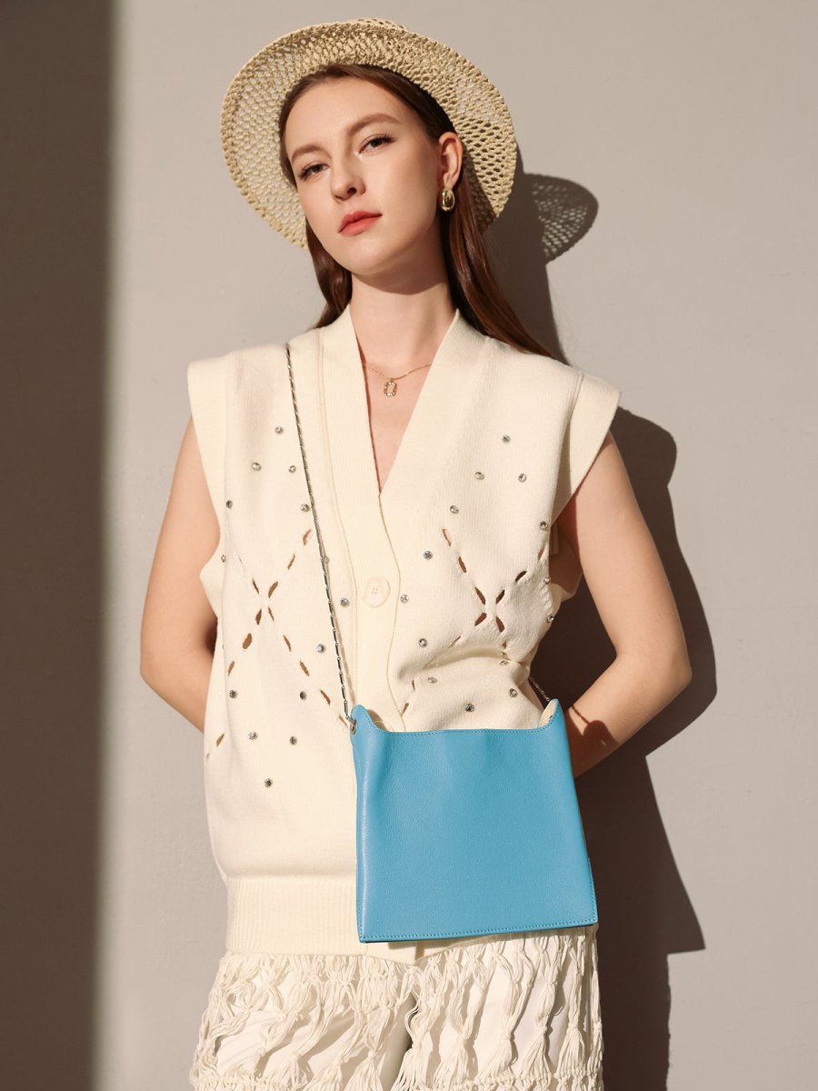 sandra leather shoulder bucket bag blue 6