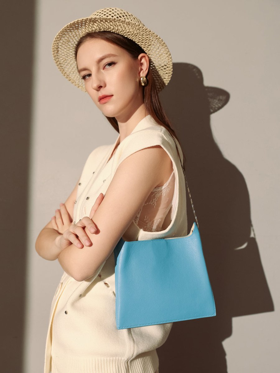 sandra leather shoulder bucket bag blue 7