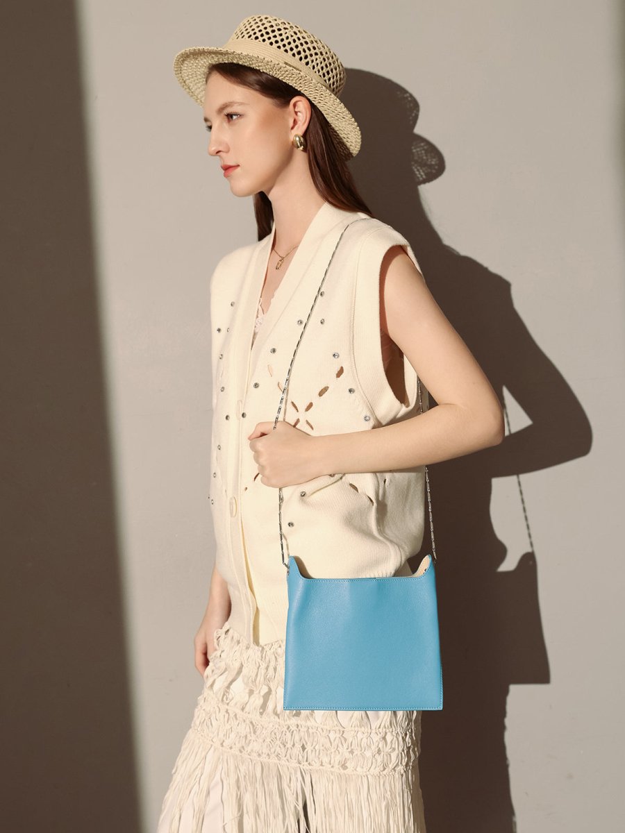sandra leather shoulder bucket bag blue 5