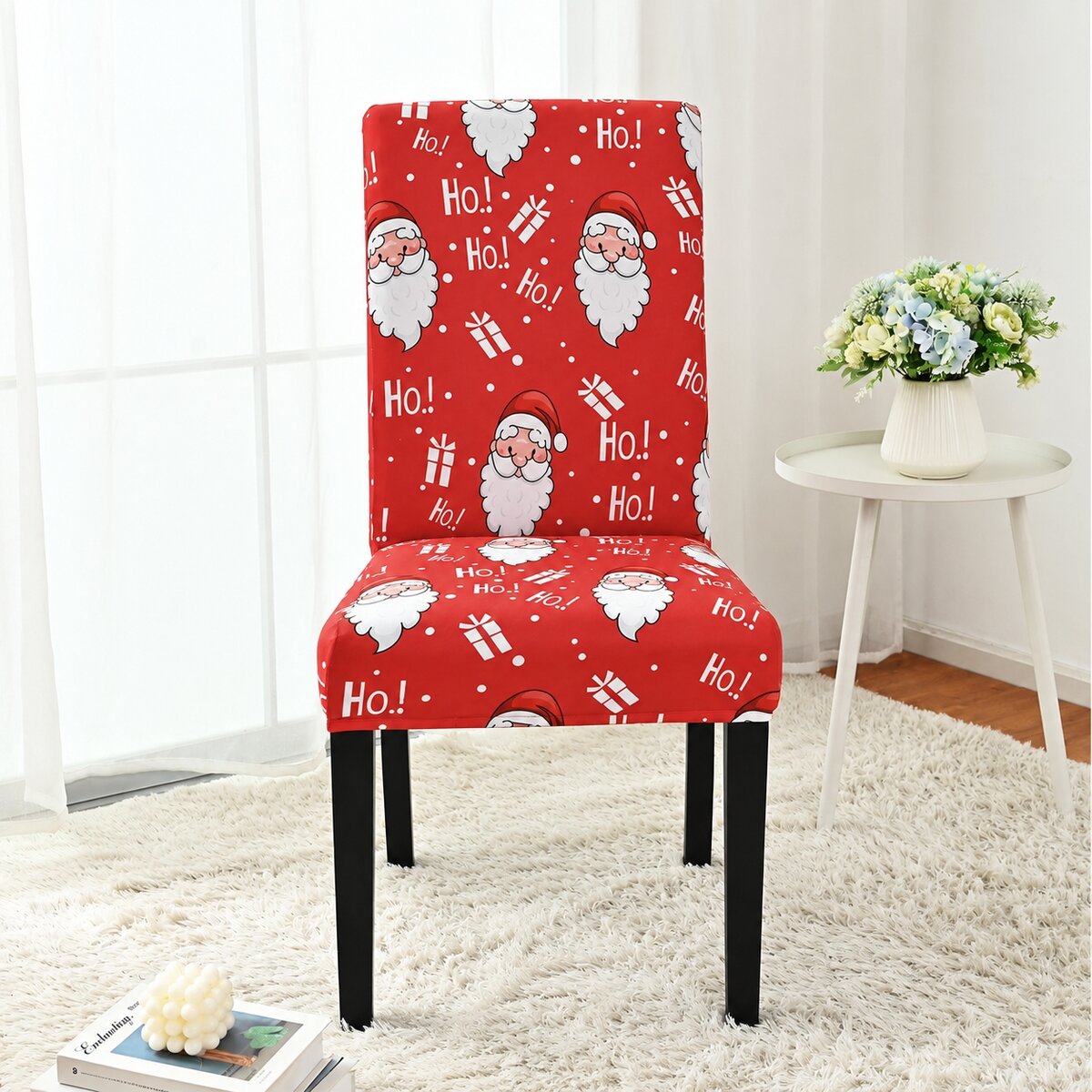 Ho Ho Ho Santa Christmas Chair Cover – Stretch Dining Chair Slipcover