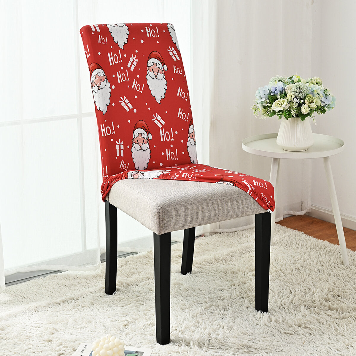 Ho Ho Ho Santa Christmas Chair Cover – Stretch Dining Chair Slipcover