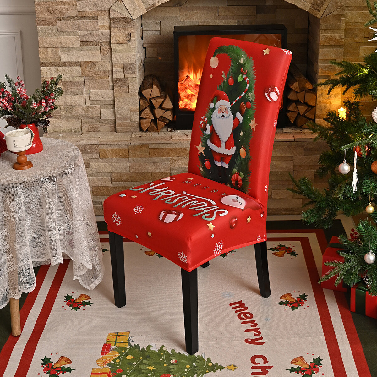 Santa & Christmas Tree Chair Cover – Stretch Dining Chair Slipcover