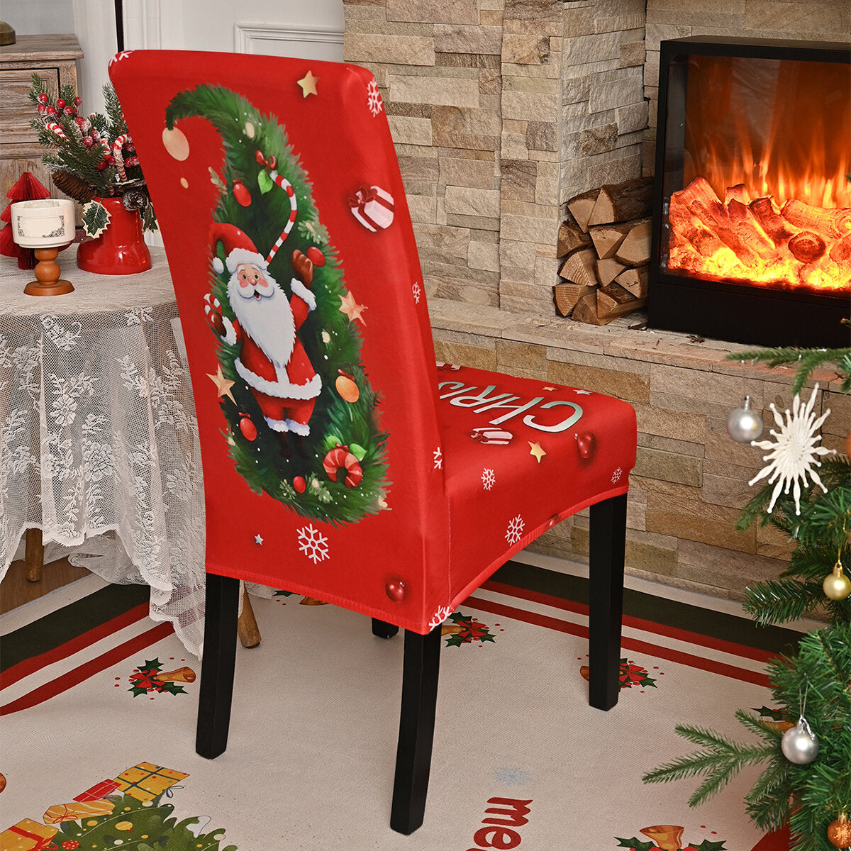 Santa & Christmas Tree Chair Cover – Stretch Dining Chair Slipcover