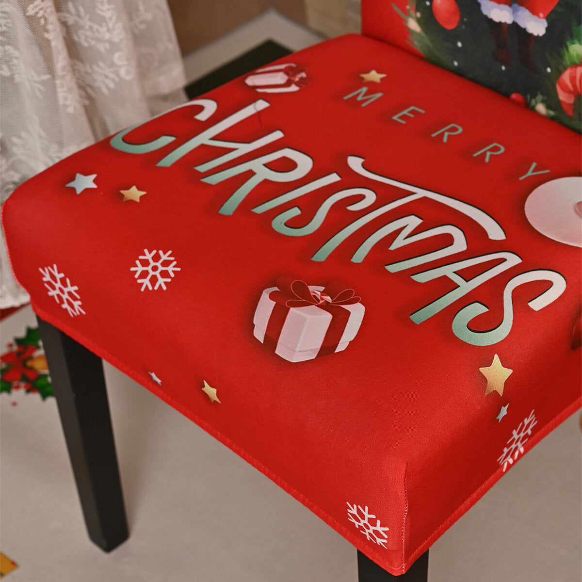 Santa & Christmas Tree Chair Cover – Stretch Dining Chair Slipcover