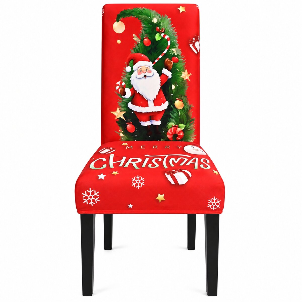 Santa & Christmas Tree Chair Cover – Stretch Dining Chair Slipcover