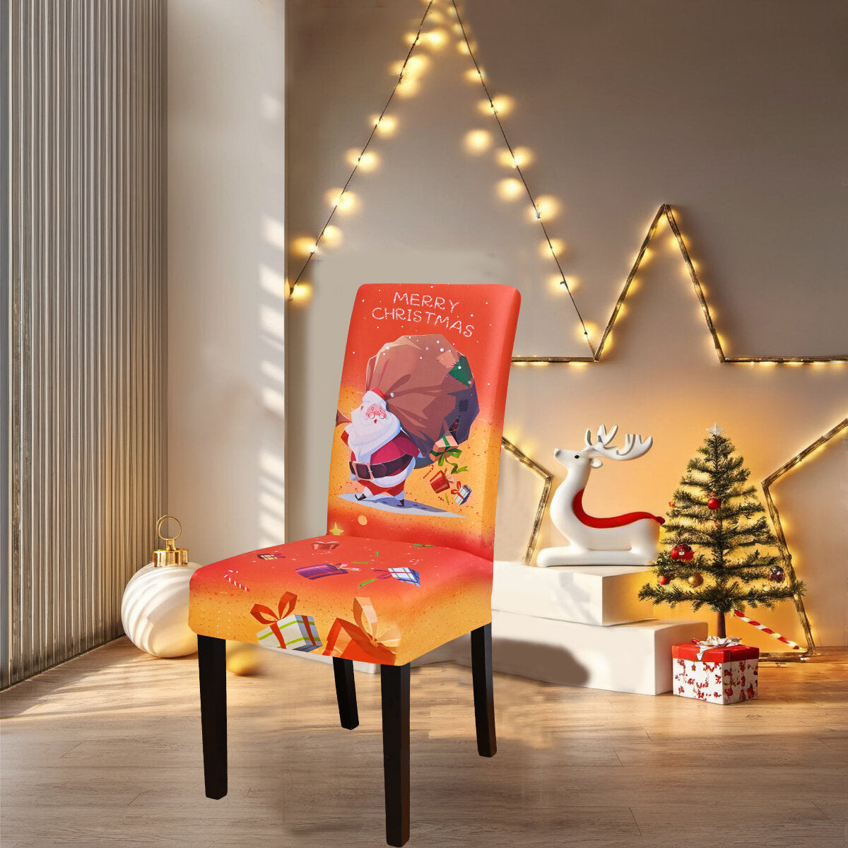 Merry Christmas Santa Gift Chair Cover – Stretch Dining Chair Slipcover