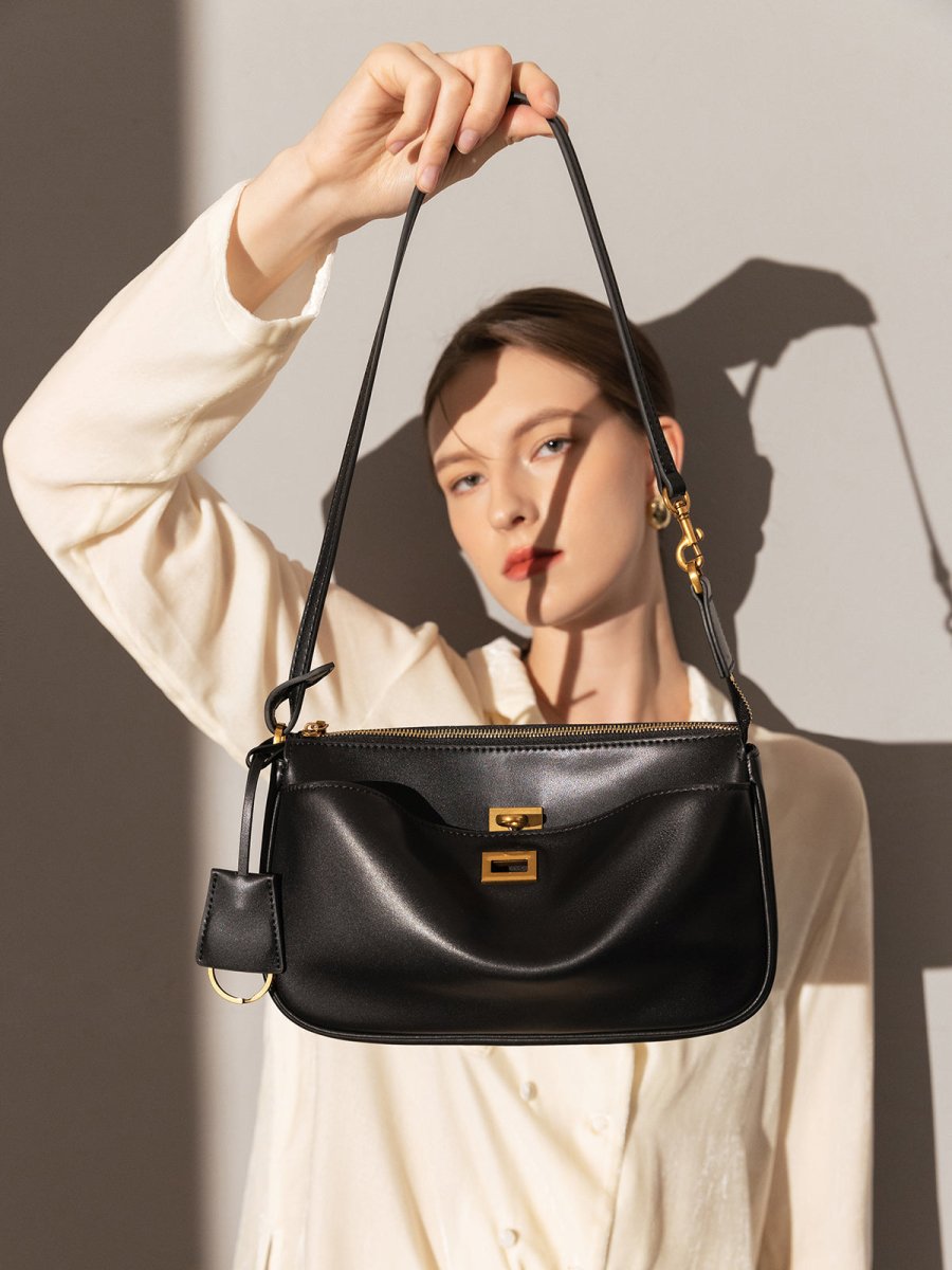 santa monica leather shoulder bag gold 7.JPG