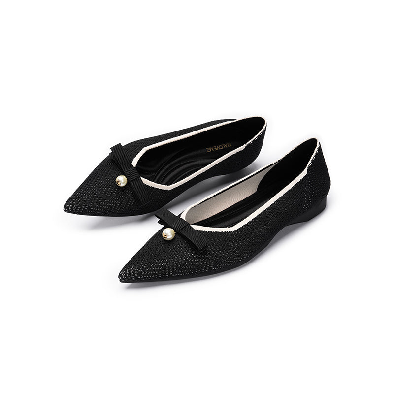 sarah casual pearl bow commuter flats all black 2