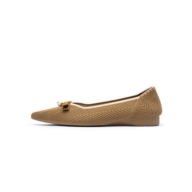 Sarah Casual Pearl Bow Commuter Flats – Pointed Toe Knit Ballet Flats