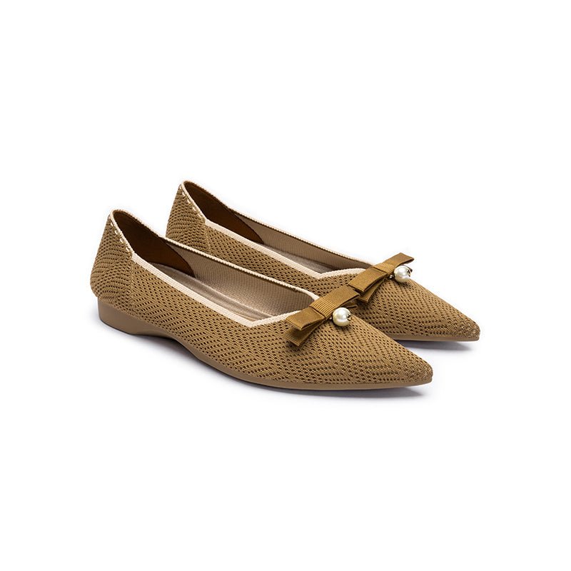 Sarah Casual Pearl Bow Commuter Flats – Pointed Toe Knit Ballet Flats