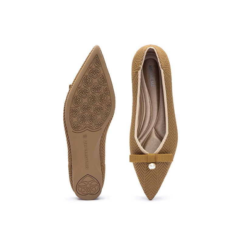 Sarah Casual Pearl Bow Commuter Flats – Pointed Toe Knit Ballet Flats