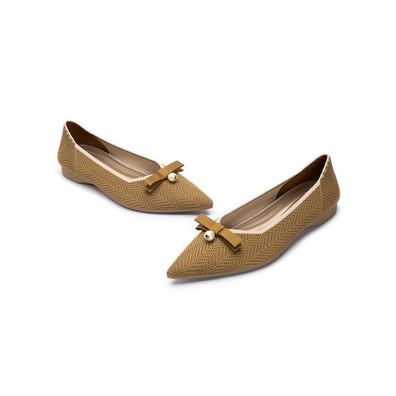 Sarah Casual Pearl Bow Commuter Flats – Pointed Toe Knit Ballet Flats