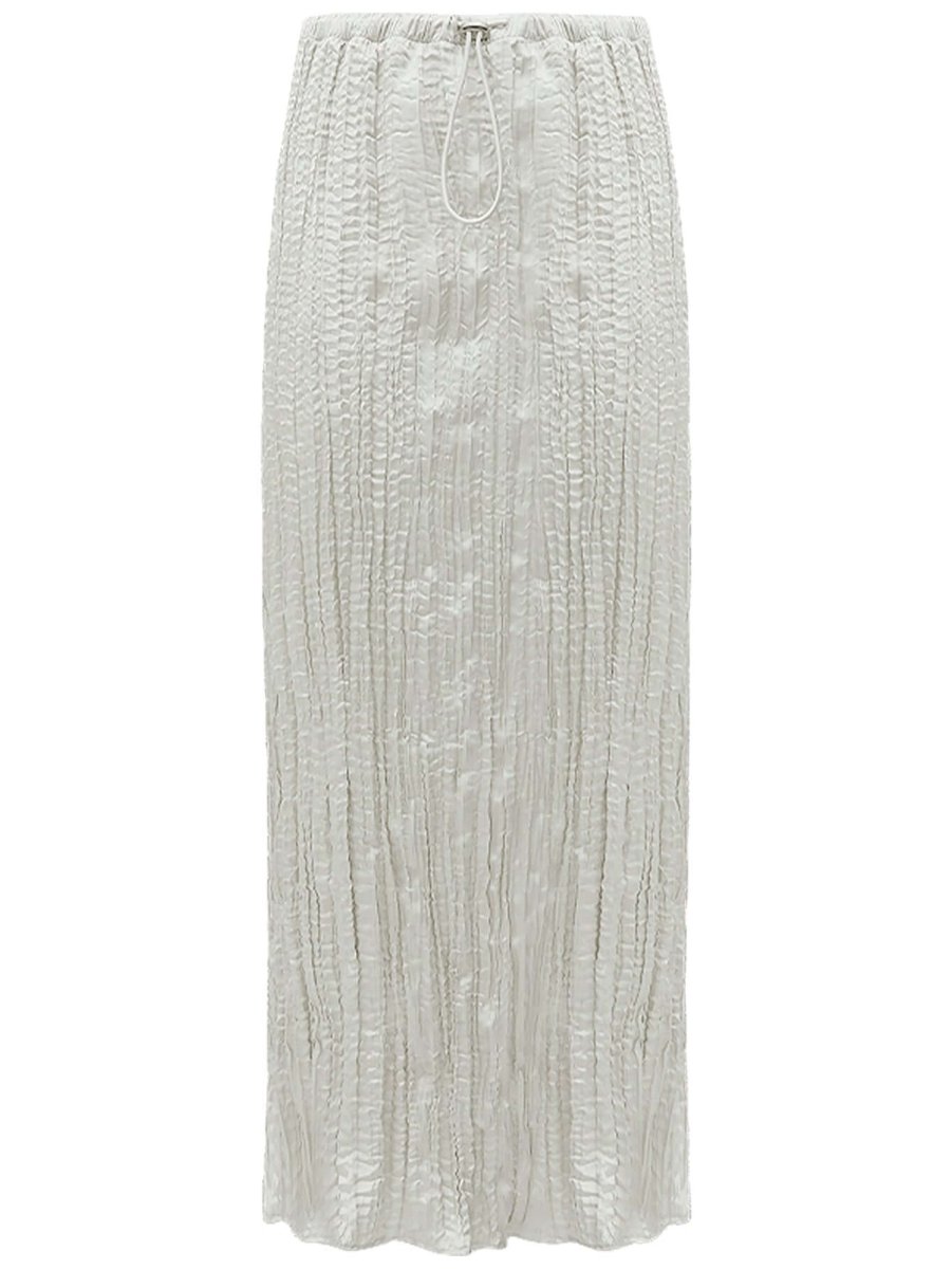 Satin Champagne Pleated Flowing A - Line Skirt - 0cm