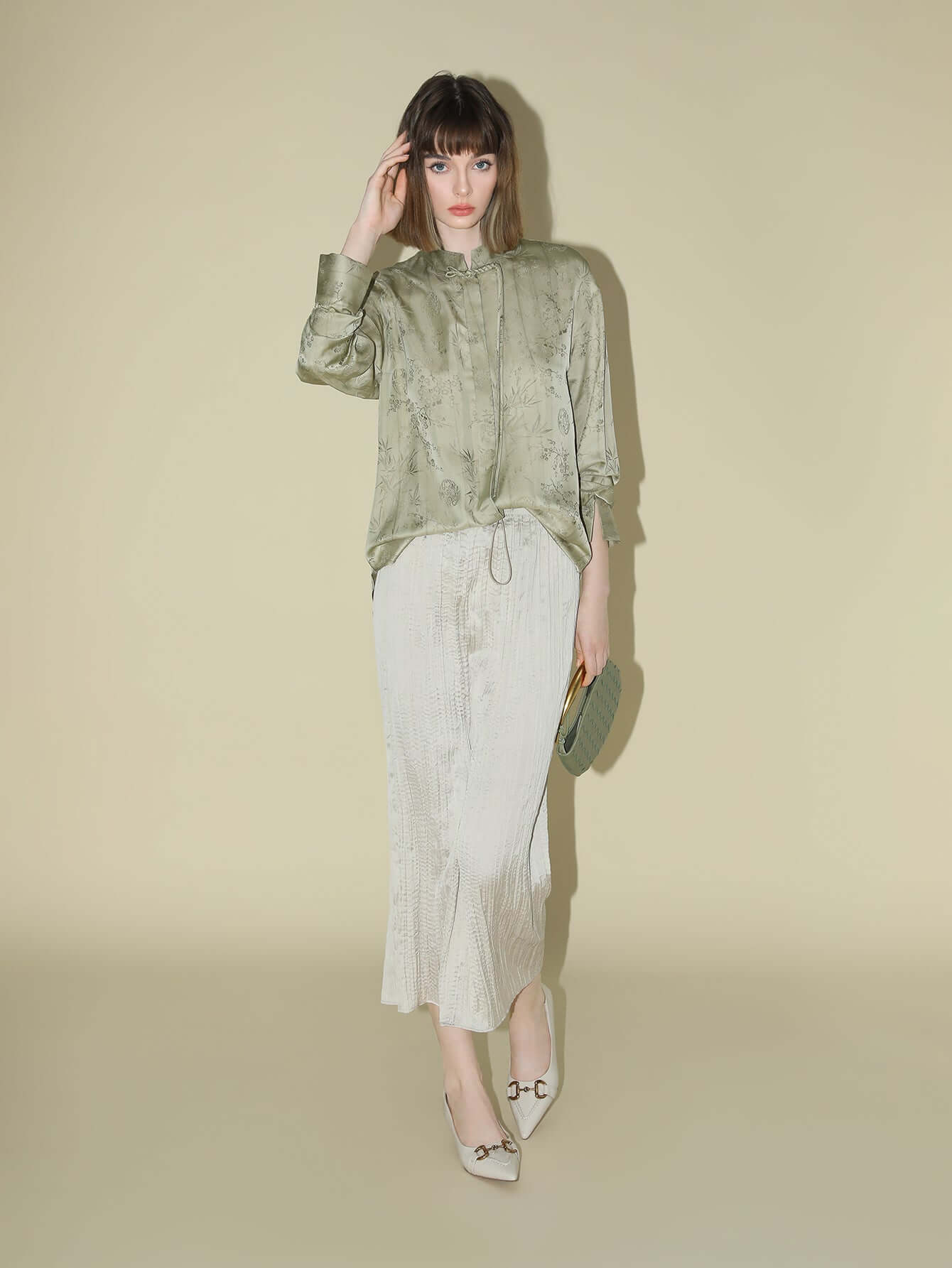 satin champagne pleated flowing a line skirt all champagne 3