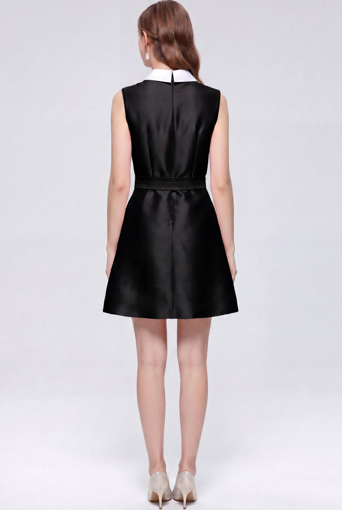 Satin Contrast-Collar Bow Mini Dress
