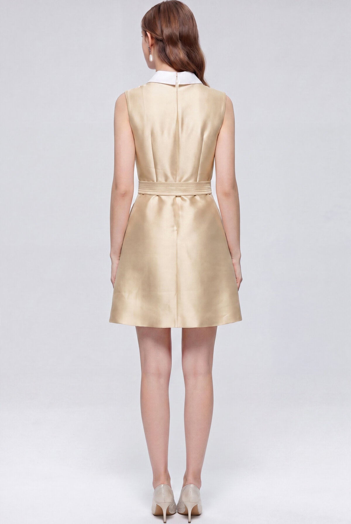 Satin Contrast-Collar Bow Mini Dress