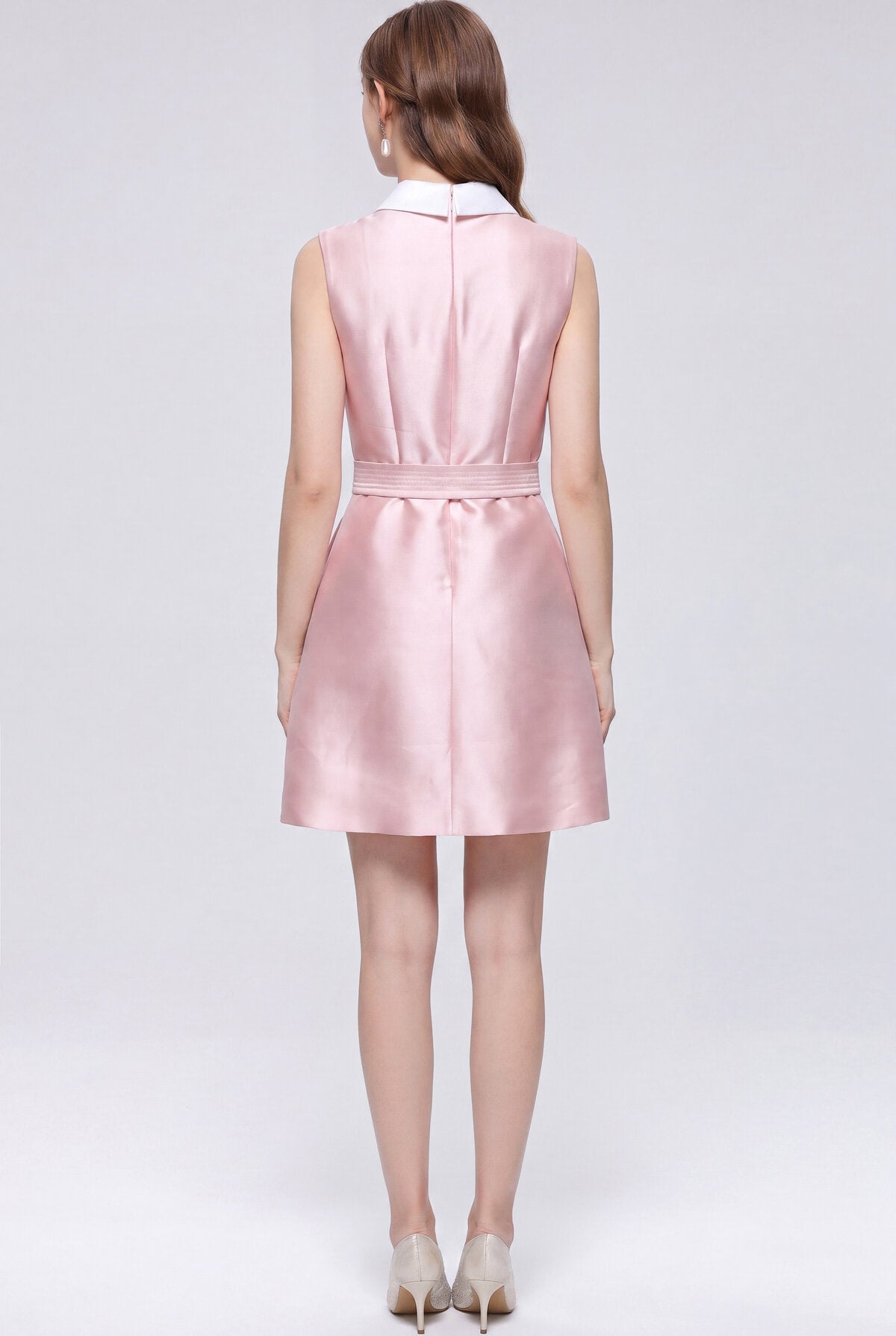 Satin Contrast-Collar Bow Mini Dress