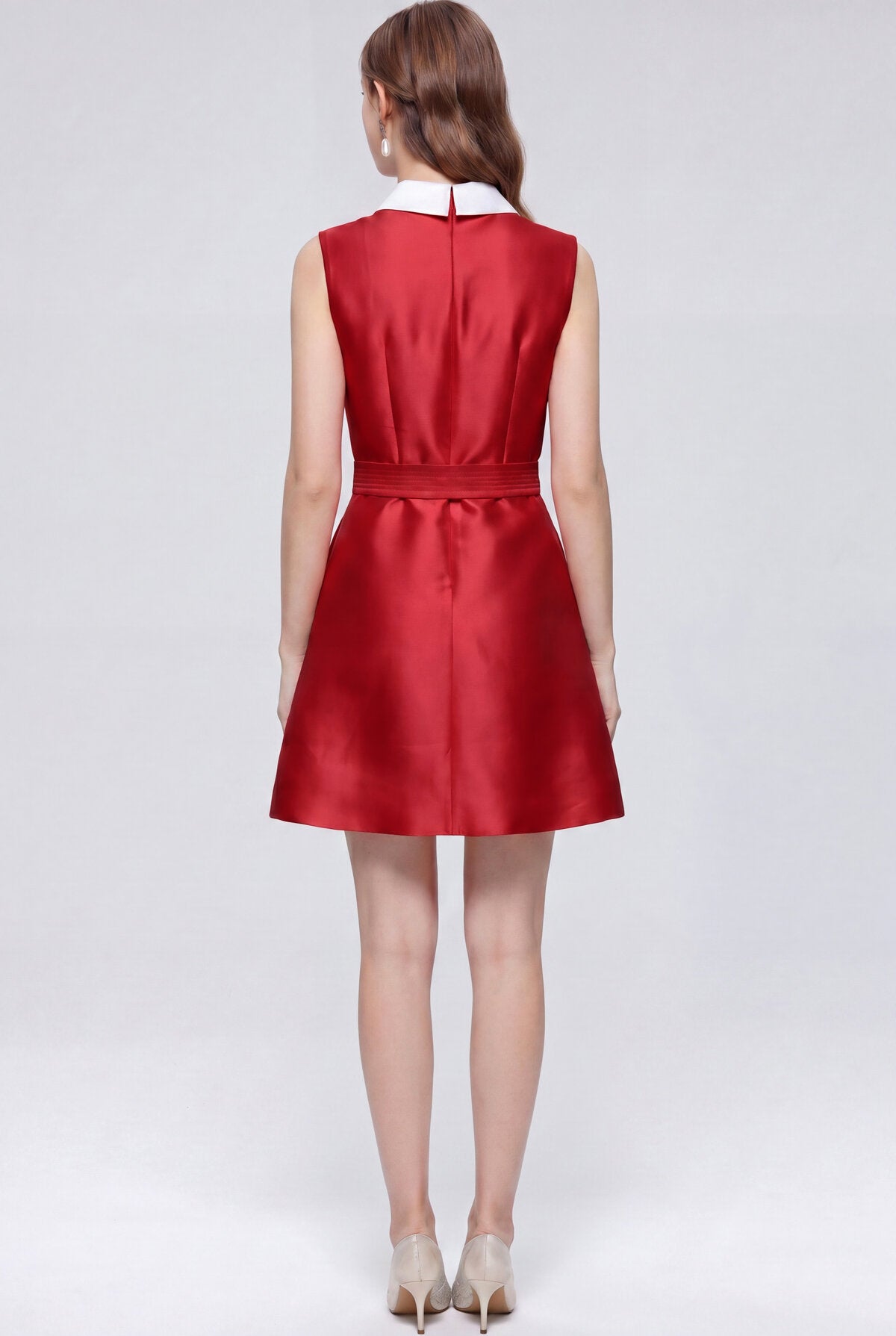 Satin Contrast-Collar Bow Mini Dress