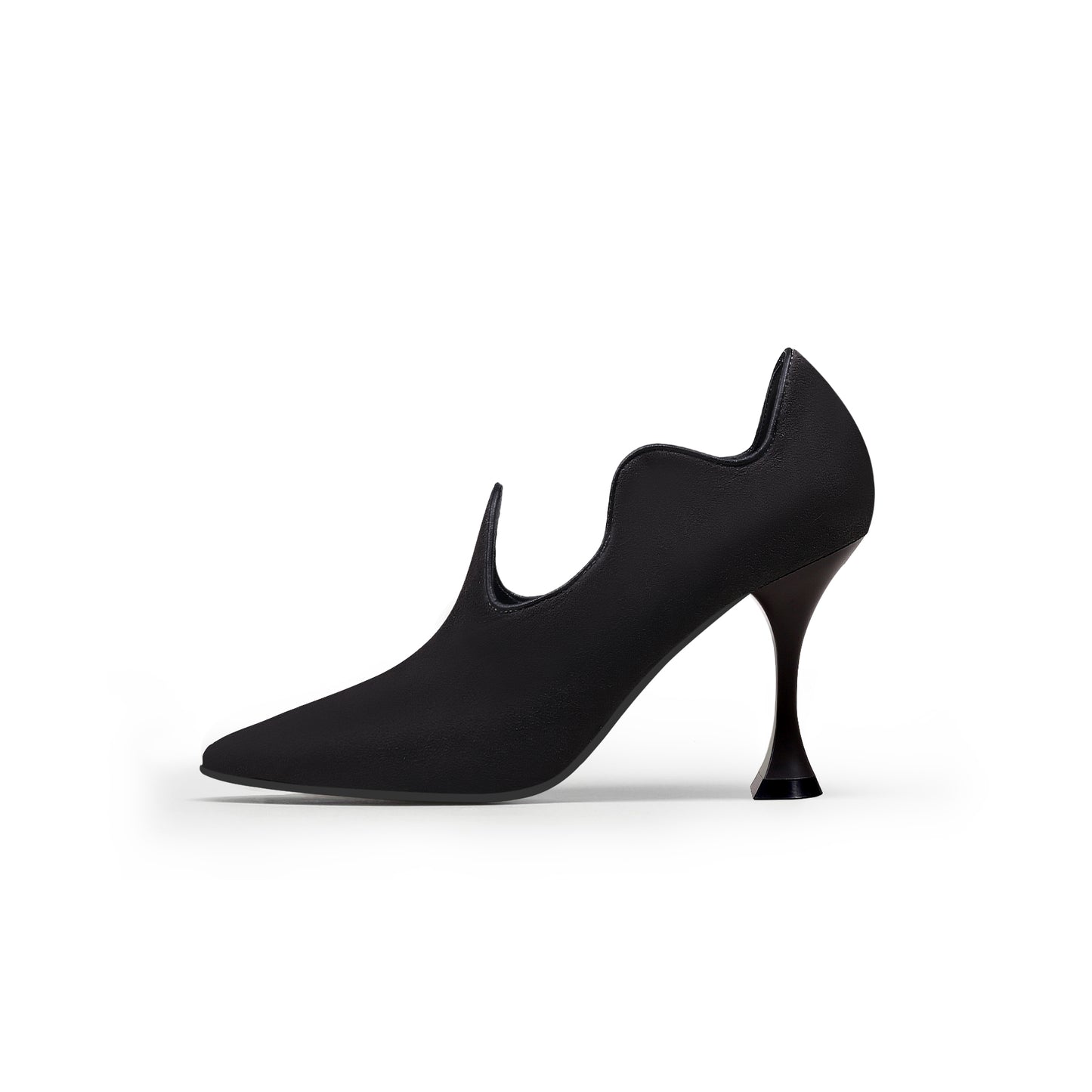 scallop wavy suede stiletto pumps all black 1