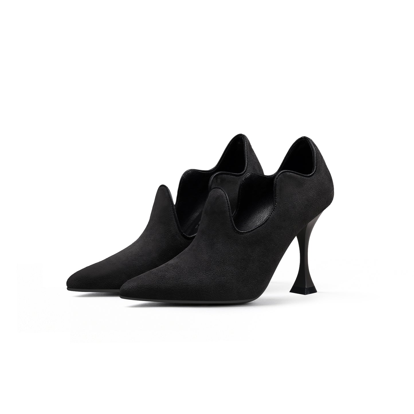 scallop wavy suede stiletto pumps all black 2