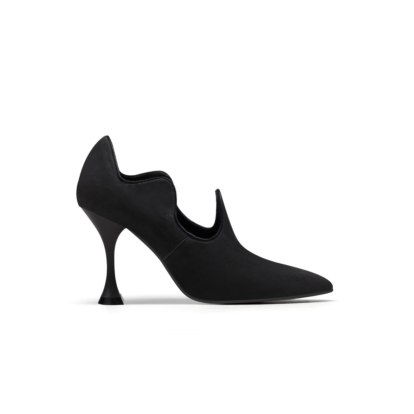 scallop wavy suede stiletto pumps all black 3