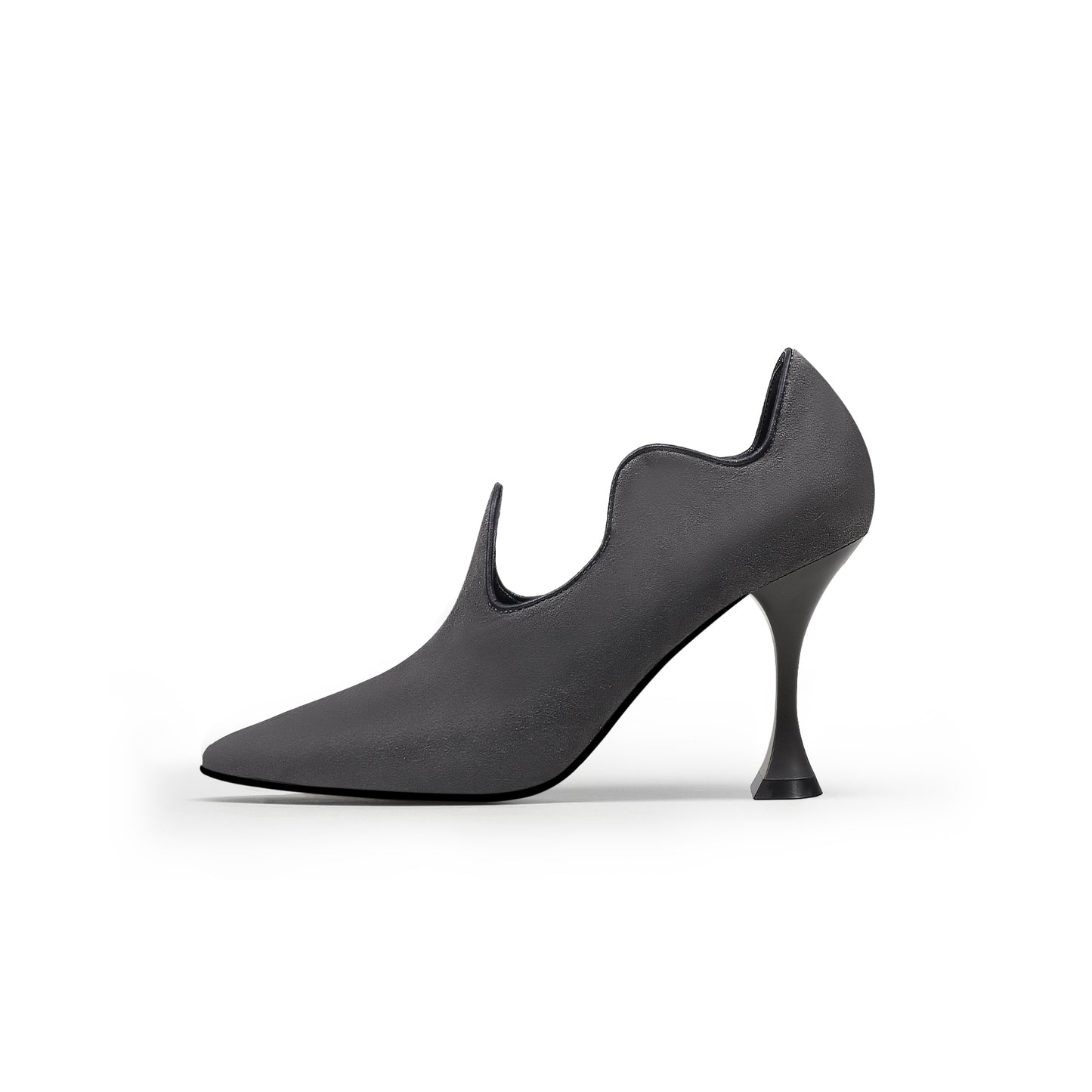 scallop wavy suede stiletto pumps all charcoal 1