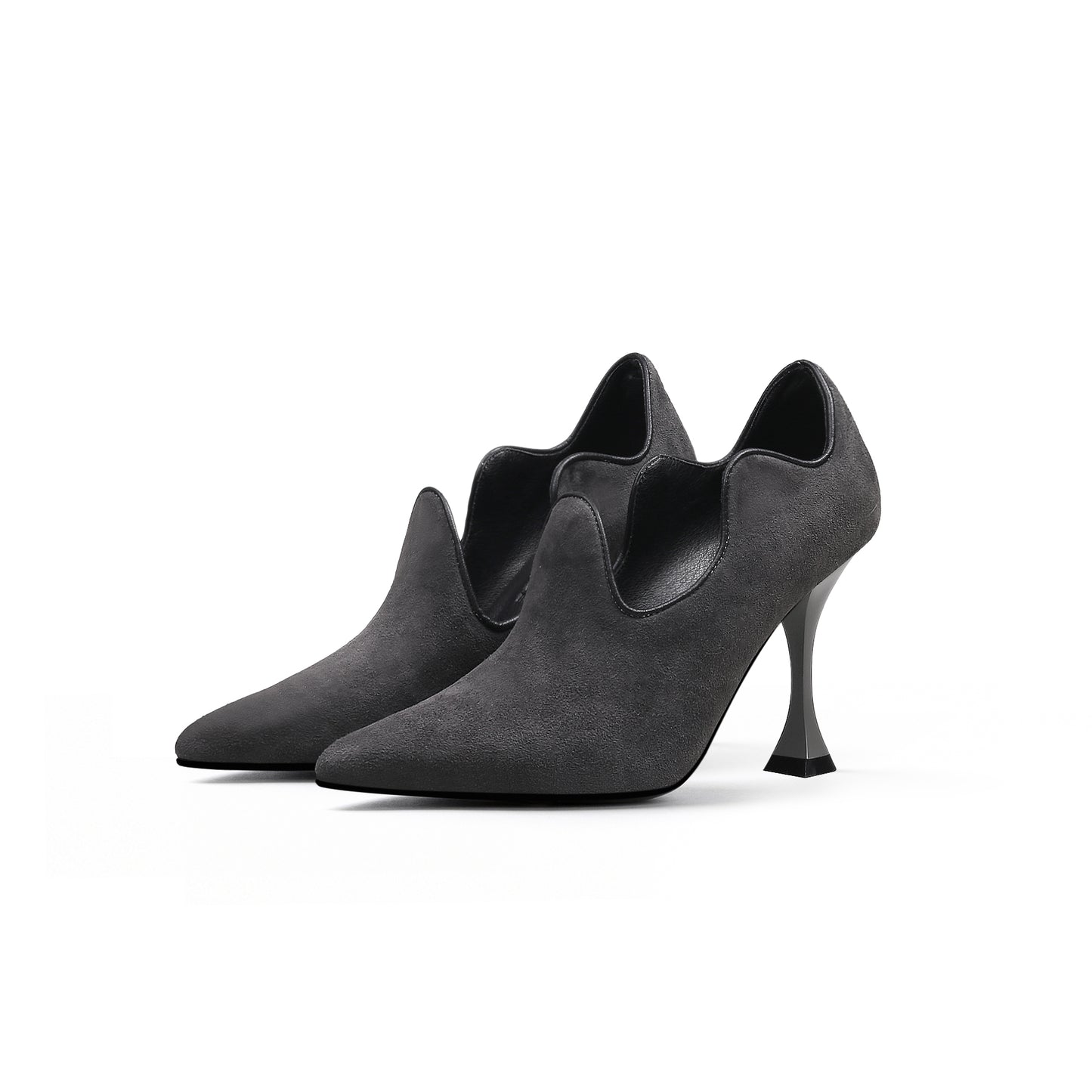 scallop wavy suede stiletto pumps all charcoal 2