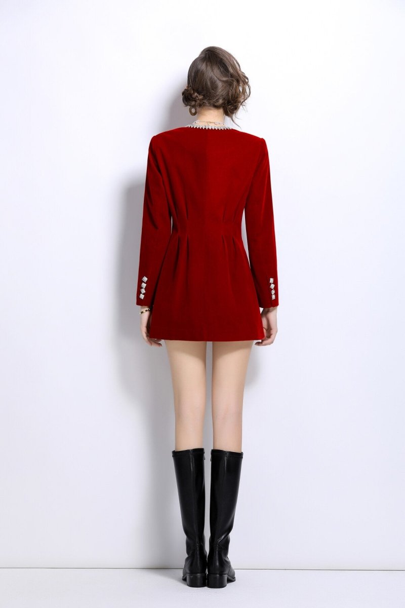 scoop neck button down long sleeve coat dress all red 4