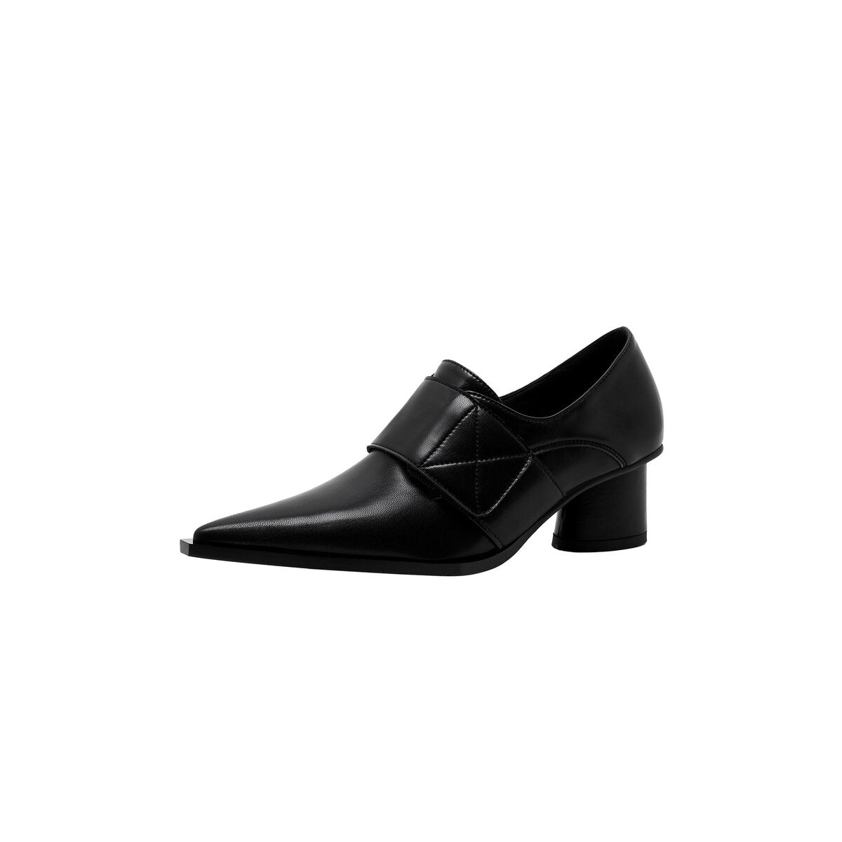 Sculpted Pointed Toe Leather Loafers with Quilted Strap