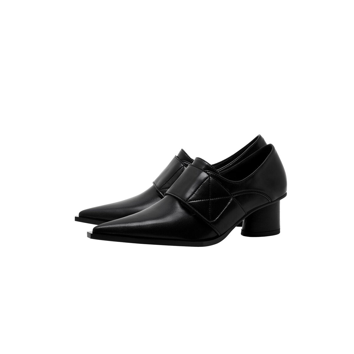 Sculpted Pointed Toe Leather Loafers with Quilted Strap