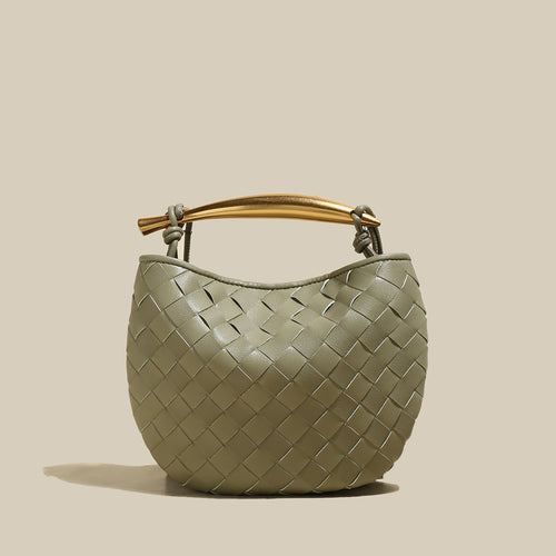 Sculpted Riviera Woven Leather Hobo Bag – Metal Arc Handle Shoulder Bag with Hand-Knotted Details & Convertible Strap