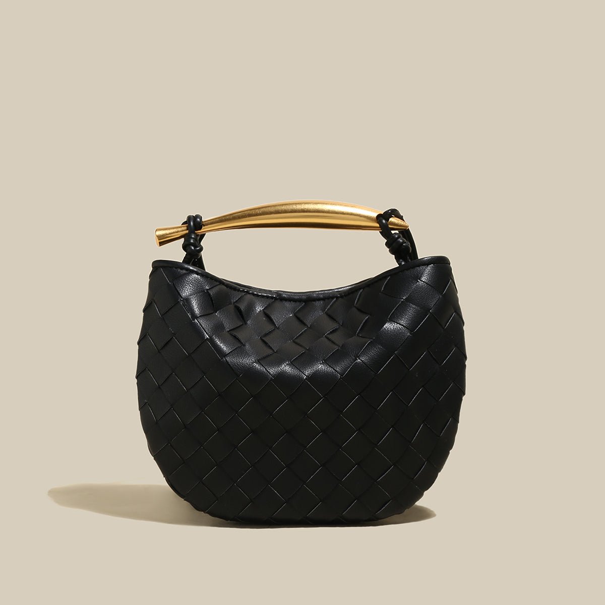 Sculpted Riviera Woven Leather Hobo Bag – Metal Arc Handle Shoulder Bag with Hand-Knotted Details & Convertible Strap