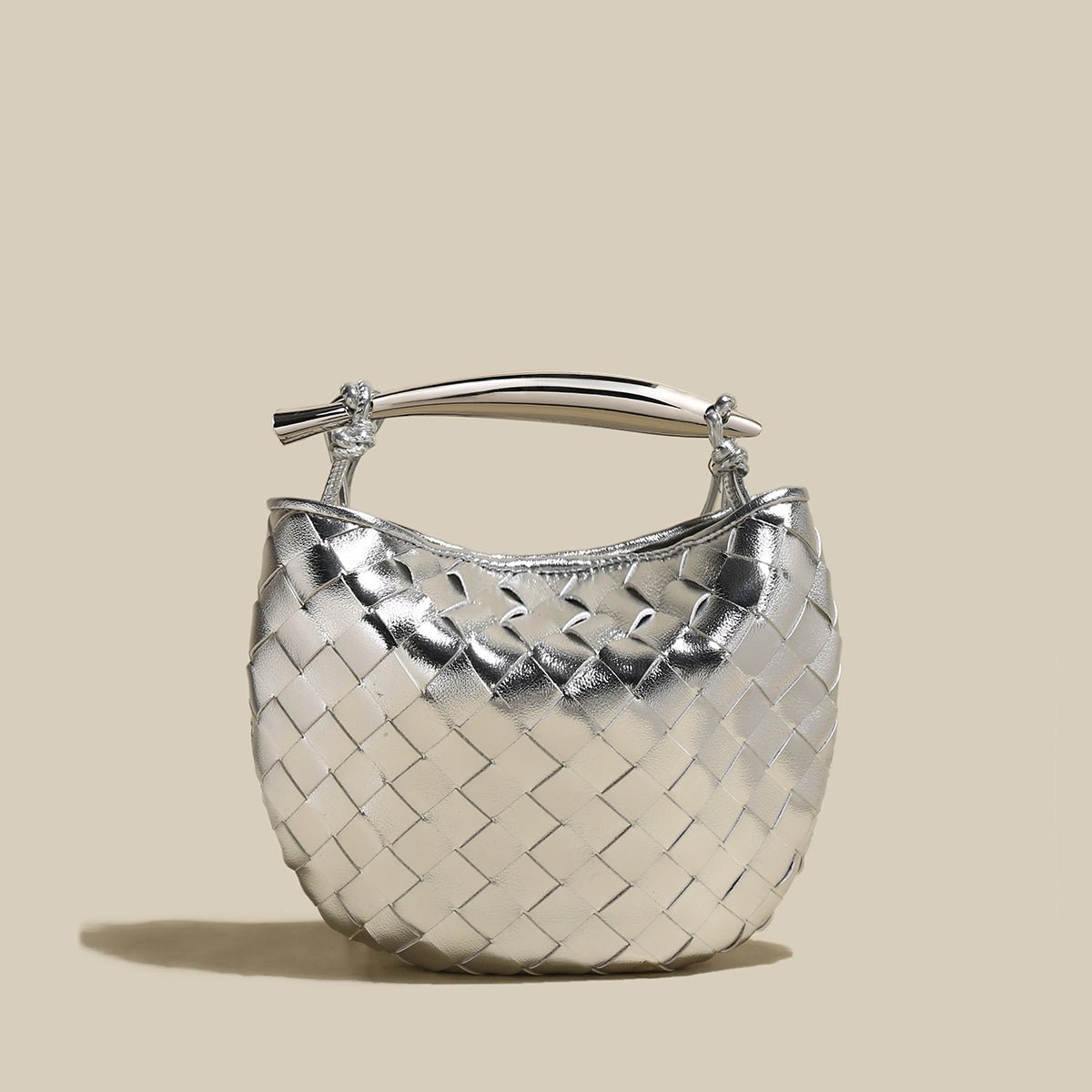 Sculpted Riviera Woven Leather Hobo Bag – Metal Arc Handle Shoulder Bag with Hand-Knotted Details & Convertible Strap