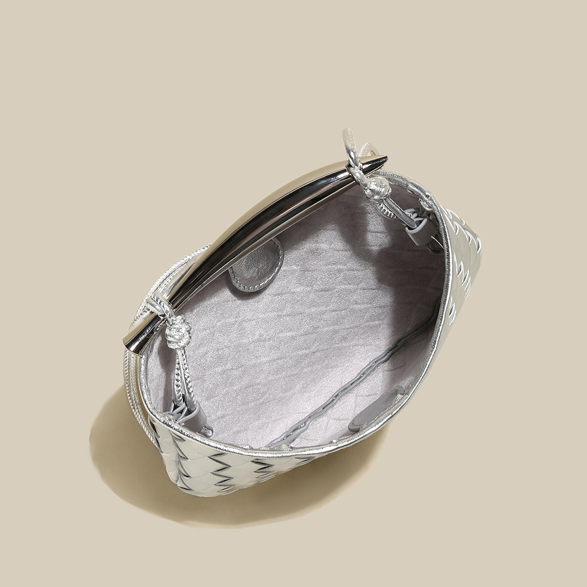 Sculpted Riviera Woven Leather Hobo Bag – Metal Arc Handle Shoulder Bag with Hand-Knotted Details & Convertible Strap