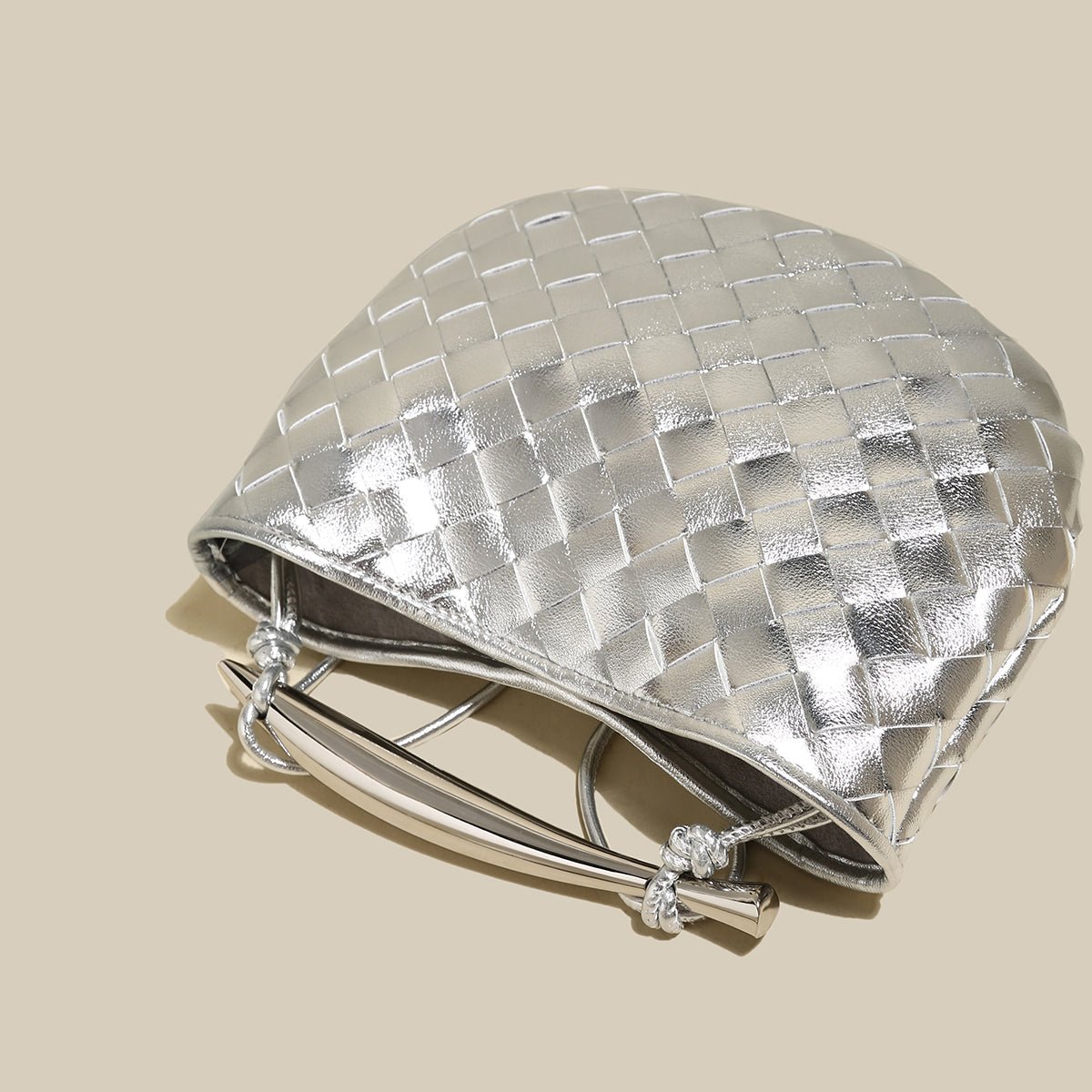 Sculpted Riviera Woven Leather Hobo Bag – Metal Arc Handle Shoulder Bag with Hand-Knotted Details & Convertible Strap