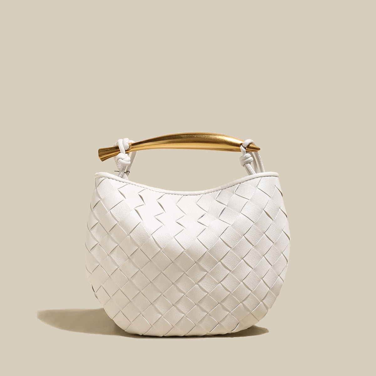 Sculpted Riviera Woven Leather Hobo Bag – Metal Arc Handle Shoulder Bag with Hand-Knotted Details & Convertible Strap