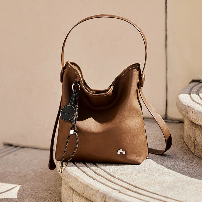 Sculpted Scoop Slouchy Leather Hobo Shoulder Bag with Cord Charm