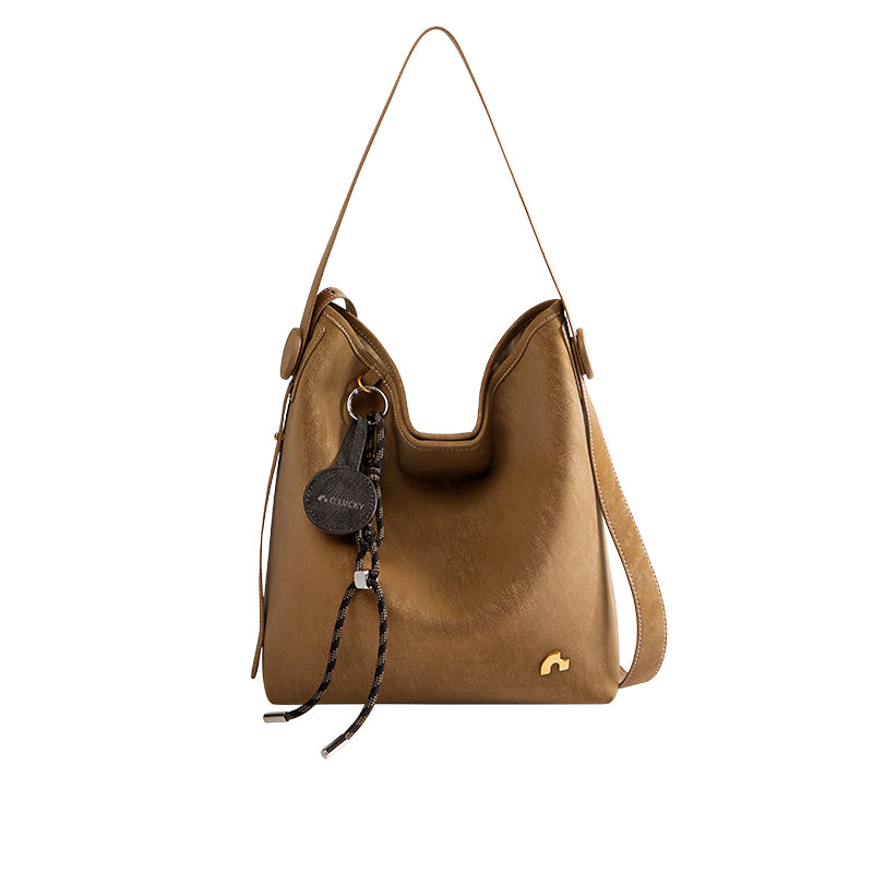 Sculpted Scoop Slouchy Leather Hobo Shoulder Bag with Cord Charm