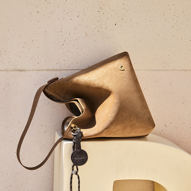 Sculpted Scoop Slouchy Leather Hobo Shoulder Bag with Cord Charm