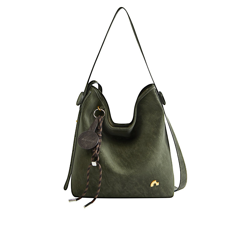 Sculpted Scoop Slouchy Leather Hobo Shoulder Bag with Cord Charm