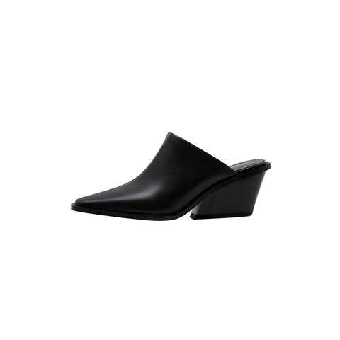Sculpted Wedge Heel Pointed Toe Leather Mules
