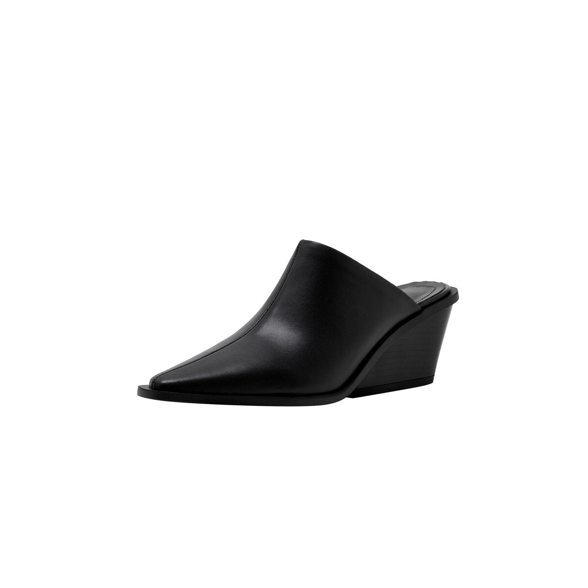 Sculpted Wedge Heel Pointed Toe Leather Mules