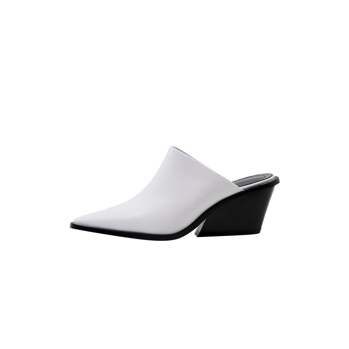 Sculpted Wedge Heel Pointed Toe Leather Mules
