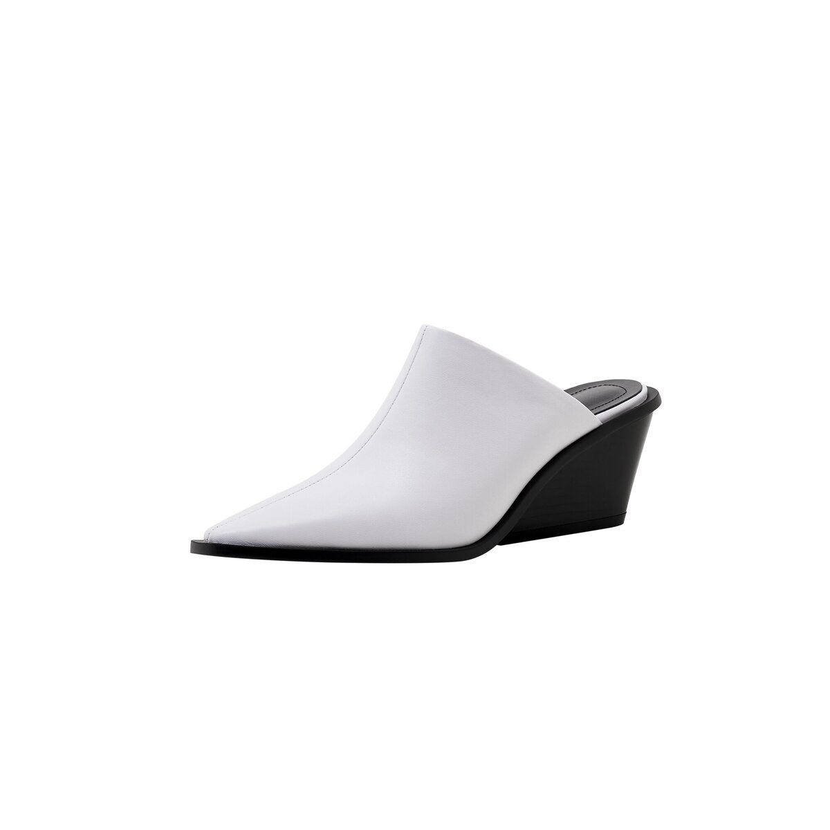 Sculpted Wedge Heel Pointed Toe Leather Mules