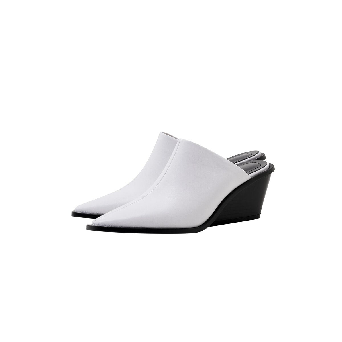 Sculpted Wedge Heel Pointed Toe Leather Mules