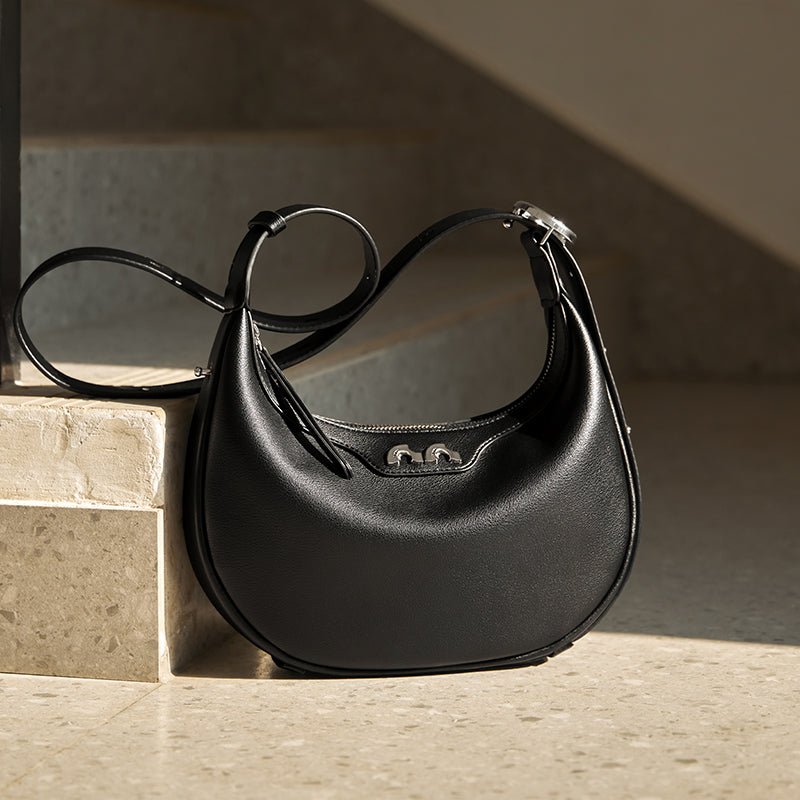 Sculptural Half Moon Calf Leather Crescent Shoulder Bag