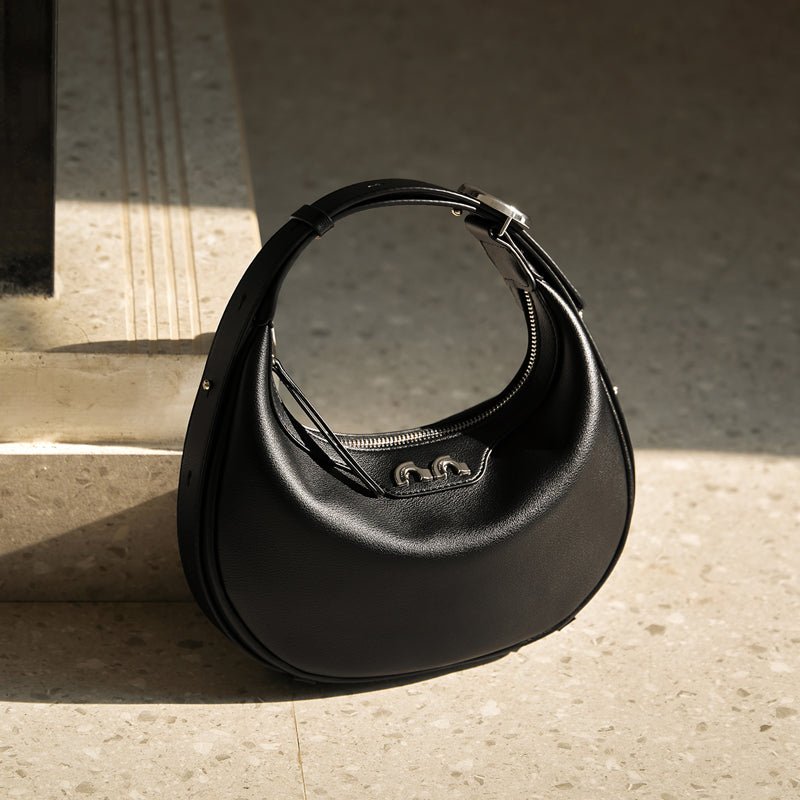 Sculptural Half Moon Calf Leather Crescent Shoulder Bag